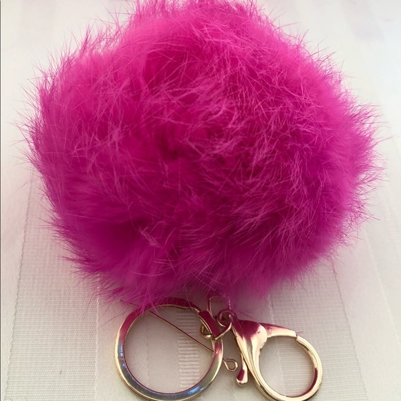 Rabbit Fur Neon Pink Pom Pom NWOT - Picture 5 of 5